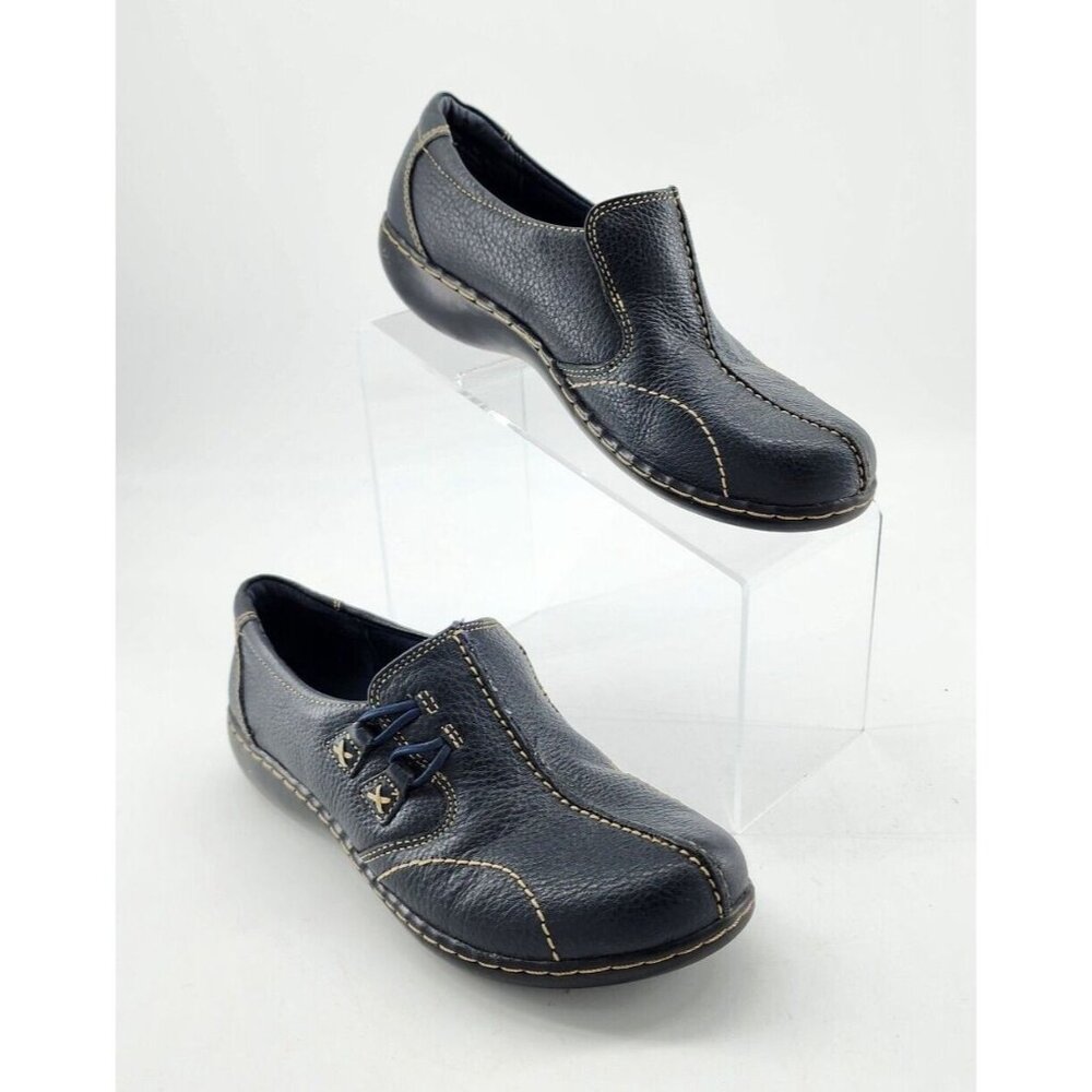 Clarks Bendables Women's Ashland Effie Slip On Loafer Shoes Blue Leather Size 7M